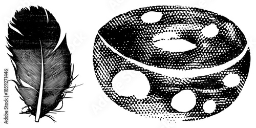 feather and stone disc vector illustration