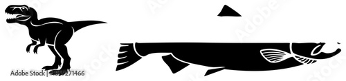 Tyrannosaurus and fish silhouette vector