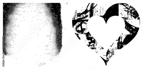 Abstract halftone gradient and distressed heart vector