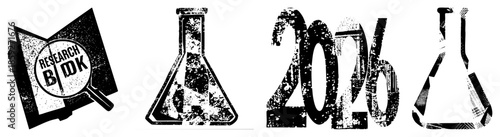 Research book magnifying glass science flask year 2026