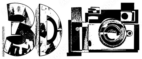 3d text logo with vintage camera