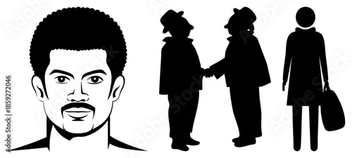 Black man portrait with silhouette figures