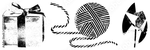 gift box yarn ball pinwheel black and white vector