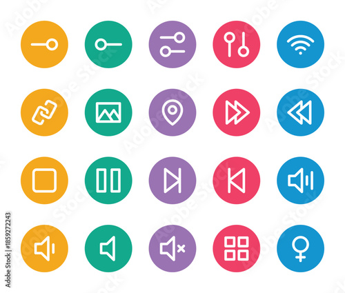 Rounded color outline icons set for User interface.