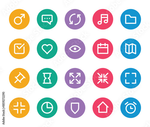Rounded color outline icons set for User interface.