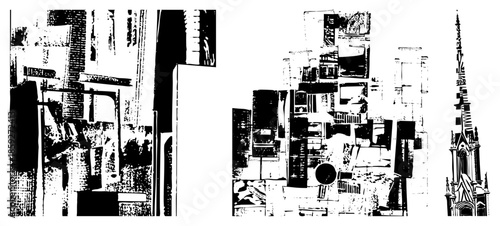 Abstract urban architecture collage in black and white vector style