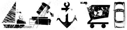 sailboat hammer anchor shopping cart car vector