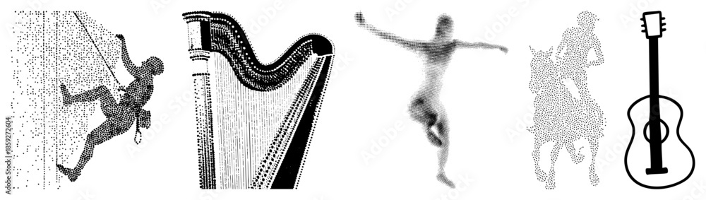 Obraz premium climber scaling rock wall harp dancer horseback rider guitar
