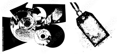 camera lens and price tag vector graphic