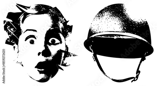 woman face and military helmet