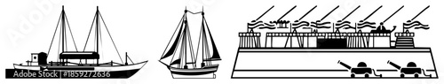 Three maritime vessels vector illustration