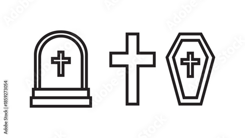 Funeral Symbols Line Art Icons