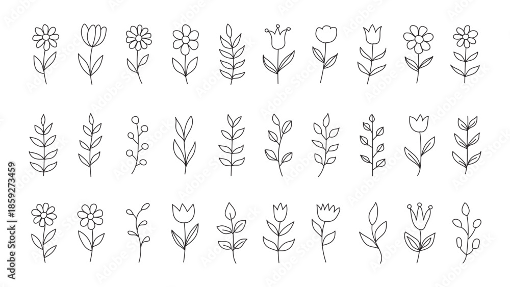 Obraz premium Set of Simple Hand-Drawn Floral Illustrations