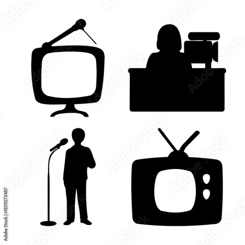Communication and media industry symbols with tv and speaker Vector