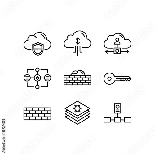 Minimal cloud security outline icon pack vector for web design