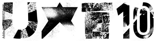 Abstract typography UXT10 fragmented black and white