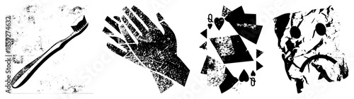 Four vector toothbrush, hand, playing cards, face
