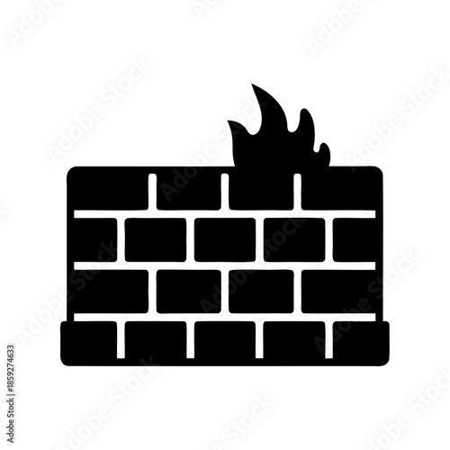 Security Firewall with Flames Blocking Access and Preventing Unauthorized Data Transfer