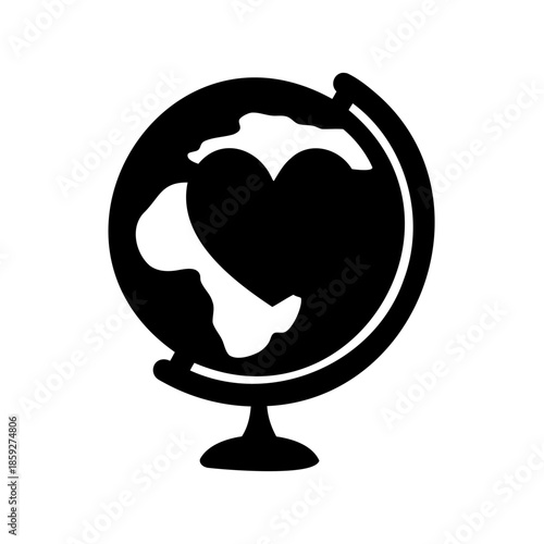 Single globe illustration depicting geographical shapes and a sturdy base stand