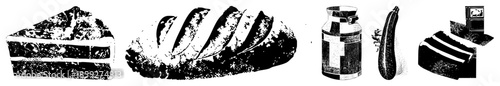 food items collection black and white vector