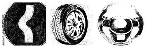 road sign curved path car wheel steering wheel