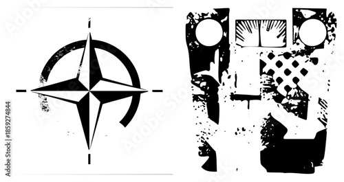 NATO compass rose and abstract stencil graffiti