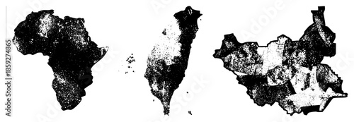 Continent and island maps with halftone texture