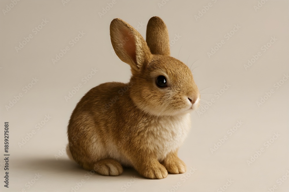 Fototapeta premium A small brown rabbit sitting on a white background, showcasing its soft fur and alert posture.