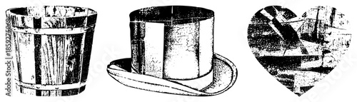 wooden bucket top hat heart shaped frame