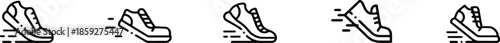 Fast running sneaker icon set in black outline illustration isolated on transparent background great for sporty themes and athlete related design