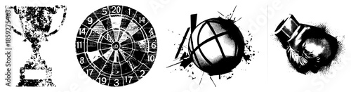 sports trophies dartboard basketball boxing glove vector