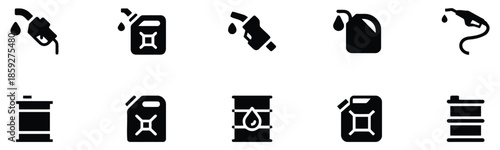 Gasoline Icon Set in Black and White Isolated on Transparent Background Vector Illustration Petrol Fuel Automotive Energy Car Transportation