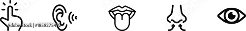 Graphic Collection of Five Senses Icons in Simple Line Style for Educational Purposes with Touch Ear Mouth Nose and Eye Isolated on Transparent Backdrops