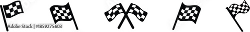 Set of Checkered Flag Icon on Transparent Background Racing Symbol Finish Line Victory Concept Competition Motorsport Championship Sport Simple Design Elements Vector Isolated Graphic