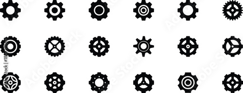 Set of Gear Wheel Icons Machine Part Collection Symbol Cog Mechanical Industry Technology Engineering Equipment System Mechanism Process Motion Control Rotation Cogwheel Connection Element