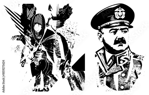 warrior with sword versus naval officer