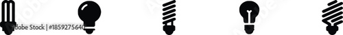 Set of Different Light Bulb Icons Energy Saving Lamp Retro Design Symbol Power Electric Technology Lighting Electricity Innovation Brightness Idea Solution Invention