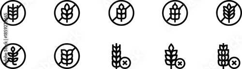 Set of Gluten Free Icons on Transparent Background Allergen Food Concept Isolated Outline Black Pictogram Wheat Sign Circle Prohibited Ingredient Dietary Celiac Design
