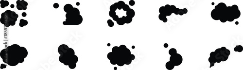 Smoke Cloud Icon Set in Black Color Isolated on Transparent Background Vector Illustration Pollution Vapor Steam Dust Mist Silhouette Design