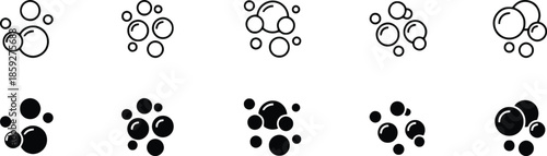 Soap Bubble Icon Collection Transparent Sphere Liquid Water Foam Bath Symbol Clean Freshness Hygiene Purity Surface Iridescent Glossy Circle Drop Round Floating Vector Element