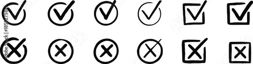 Checkmark and Cross Collection Isolated on Transparent Background Vector Symbols for Approval Rejection Positive and Negative Feedback Election Voting Icons