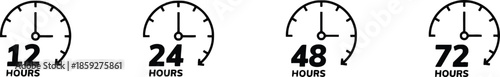 Clock Time Icons Set on Transparent Background 12 24 48 72 Hours Timer Symbol Arrows Circle Indicating Duration Availability Speed Delivery Deadline Period Simple Style Vector Illustration