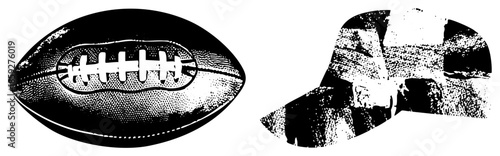 American football ball and plaid cap vector illustration