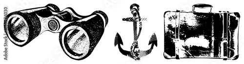 binoculars anchor suitcase vintage travel