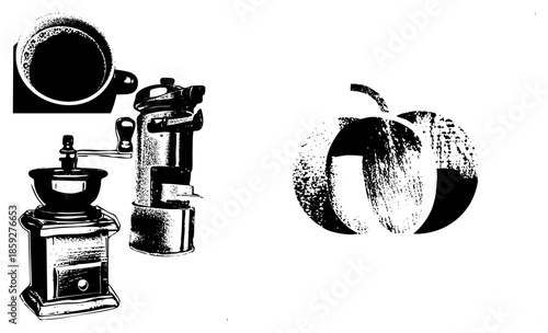 coffee grinder and pumpkin vector illustration