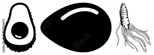 avocado seed ginseng root black silhouette