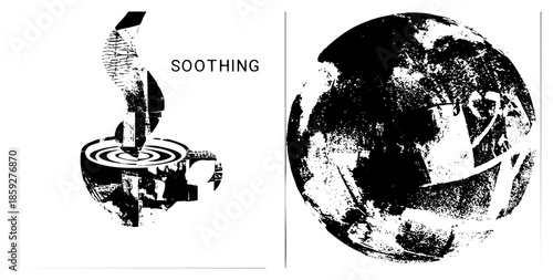 abstract geometric forms with text soothing and globe illustration