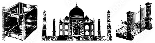 Taj Mahal monument with gate and mausoleum silhouette