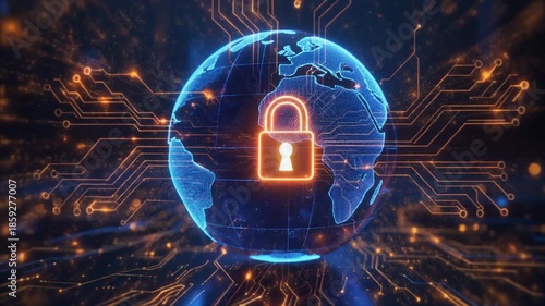 Wallpaper Mural Digital world security represented by glowing earth globe protected by bright illuminated padlock icon Torontodigital.ca