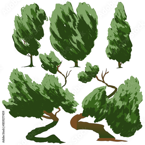 collection features a series of stylized, expressive trees designed with a focus on movement and organic form. The concept explores the interaction between nature and invisible forces, depicted throug